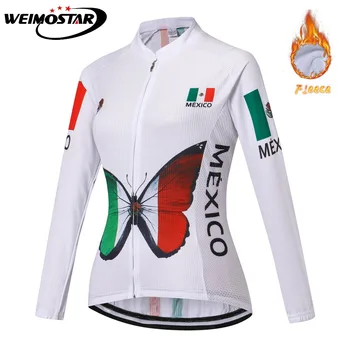 2023 Meksikas Stilā, Ziemas Siltuma Vilnas Sieviešu Velosipēdu Jersey Long Sleeve Ropa Ciclismo Velosipēdu Jaku Valkāt Velosipēdu Cikla Drēbes