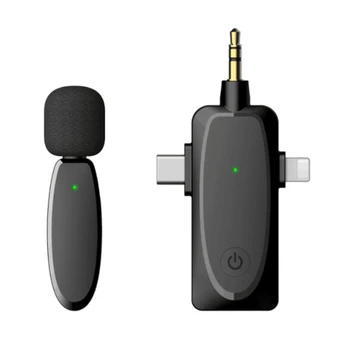 3 In 1-Bezvadu Lavalier Mikrofons Ar Audio Kontroles Funkciju Vlog Mic Iphone, Android Vai Datoru, Fotokameru