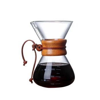 400 ML Klasika Stikla Kafijas kanna Koka Rokturi karstumizturīgs Pārlejiet Kafiju Rokasgrāmata Coffeemaker Puses Dripper A