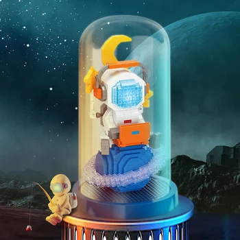 Dimanta Mini Ķieģeļi Spaceman Skaitļi Astronauts Celtniecības Blokus ar Displeja Lodziņā LED Gaismas KM Vietas Samontētas, Rotaļlietas Bērniem, Dāvanu