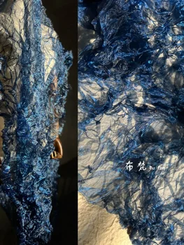 Dimanta Zilā Kristāla Ruffles trīsdimensiju Tekstūra Nelikumīgu Spiedienu, Acs Marles Audums Kāzu Fona DIY Audumi