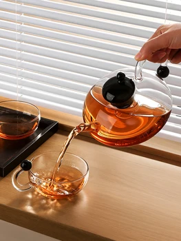 Eiropas Termiski Izturīgs Caurspīdīgs Stikls Ziedu Tējkanna Tējas Komplekts Melnā Teacup Mājas Viršanas Tēja Tējkanna Filtrs Tējas Uzlējumu