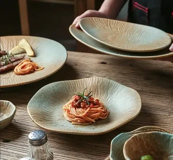Japāņu Vintage Keramikas Pusdienu Šķīvja Viesnīcas Restorānā Ēdieni Apdares Galda Vakariņas Puse Steiks Plāksne, Salāti, Deserts Plate
