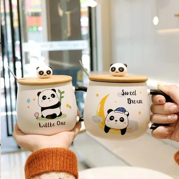 Jaunu 3D Panda Krūze Ar Vāku un Karoti Bērnu Brokastu Krūzes Mājās Dzeramā Kausa Keramikas Krūzes Kafijas Oriģinālas Krūzes Bezmaksas Piegāde