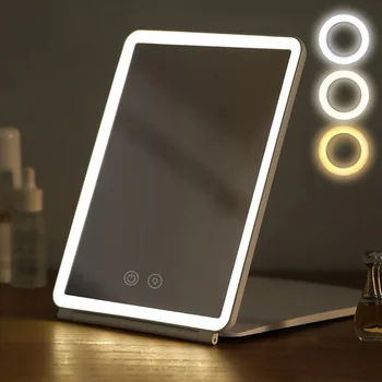 LED Salokāms Ceļojumu Aplauzums Spogulis 3 Krāsu Gaismas Režīmi USB Lādējamu Touch Ekrāns Pārnēsājama Galda Kosmētikas Spoguļi