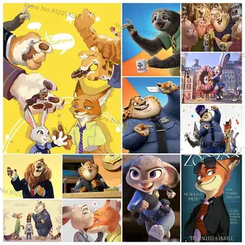 Pilnu Kvadrātveida, Apaļas Dimanta Krāsošana Disney Cartoon Zootopia Zaķis Judy Fox Niks Sers Bendžamins Dimanta Mozaīkas Izšuvumi Sienas Māksla