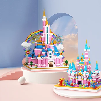 Varavīksnes Pils Dimanta Celtniecības Bloki, Disney Princess Magic Castle Mikro Ķieģeļi Skaitļi Sapnis Rotaļlietas, Lai Bērns Dāvanu