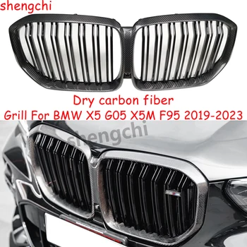 X5 G05 Sausā Oglekļa Šķiedras un Spīdīgi Melnu Priekšējo Buferi Nieres Grils BMW X5 G05 X5M F95 Grili 2019-2023 Auto Piederumi